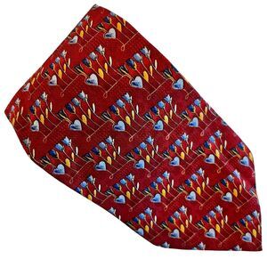 Ermenegildo Zegna Necktie Red Floral Tie 100% Silk Italy 60x3.5